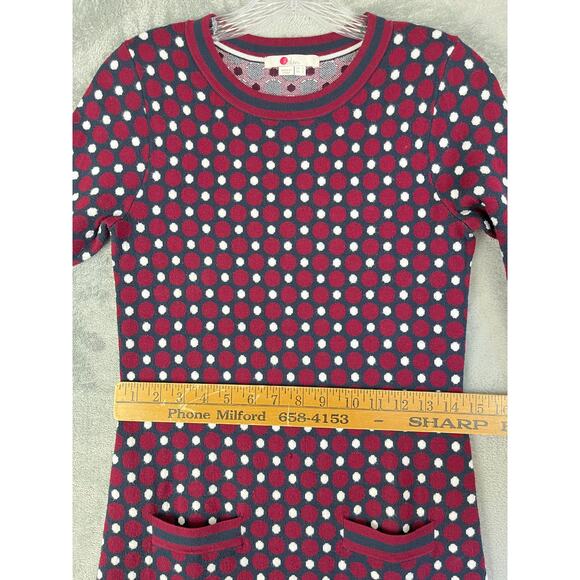 Boden Holly Polka Dot Sweater Dress 2 Bodycon Knit Burgundy Preppy Stretchy - Picture 11 of 15